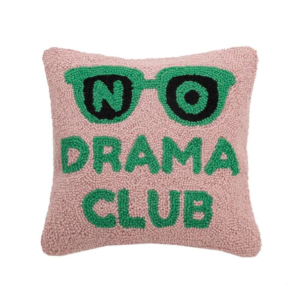 MAKERS COLLECTIVE The Pillow Shoppe No Drama Club Pink/Green Wool 14 in. x 14 in. Hook Pillow