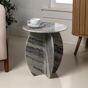 Venus 15 in. Gray/Black Contemporary Natural Marble Handmade Round X-Shaped End Table