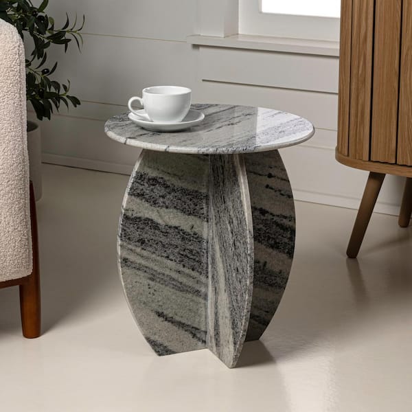 JONATHAN Y Venus 15 in. Gray/Black Contemporary Natural Marble Handmade Round X-Shaped End Table