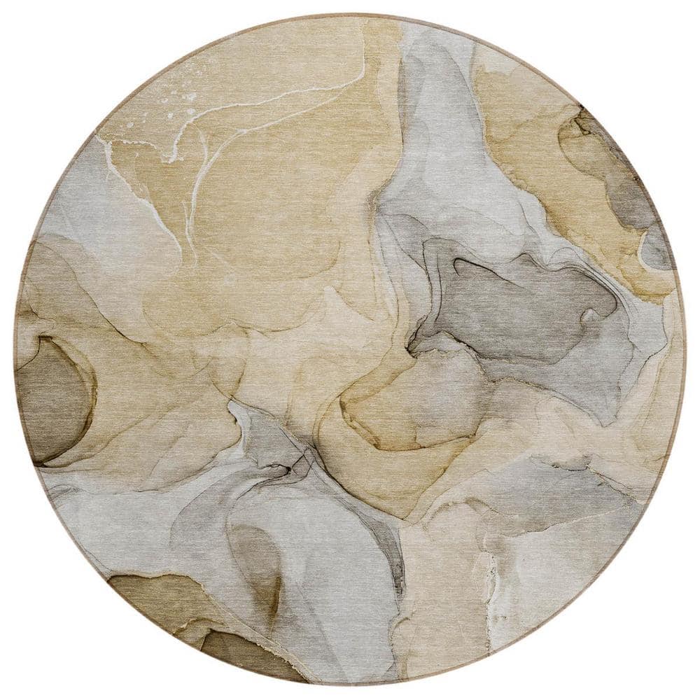 Brown 8 ft. Round Abstract Indoor / Outdoor Area Rug price history on PriceWatchPro