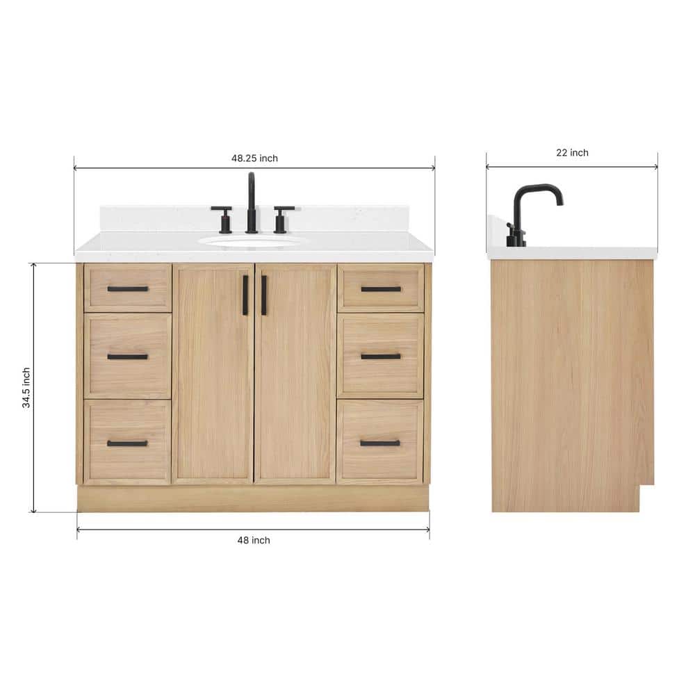 Kelly 48" Light Oak Freestanding Vanity with Carrara Quartz Top