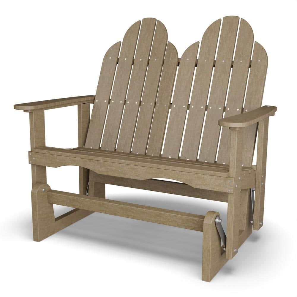 WILDRIDGE Classic 2 Person Weathered Wood Plastic Outdoor Adirondack   Wildridge Outdoor Gliders Lcc 208 Ww 64 1000 