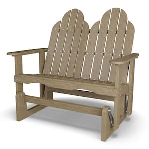 Classic 2-Person Weathered Wood Plastic Outdoor Adirondack Glider