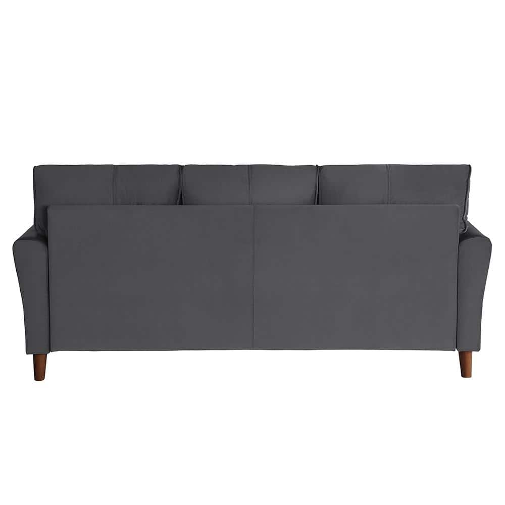 Gray Velvet Tufted Sofa with Walnut Wood Legs