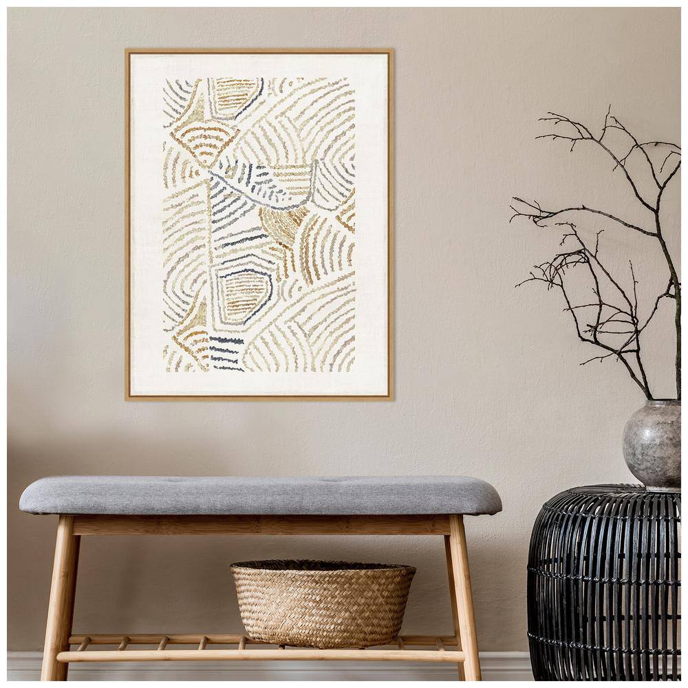 Dreamy Geo II Abstract Canvas Wall Art with Light Brown Frame