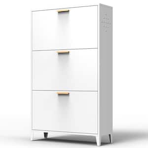 27.56 in. W x 9.45 in. D x 47.64 in. H White Linen Cabinet with Flip Door, 3 Drawer, Modern Tipping Bucket Shoe Cabinet