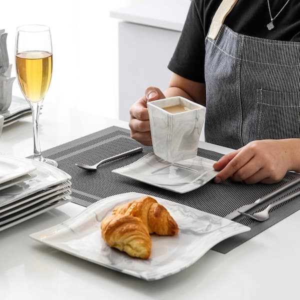 Malacasa Flora Marble Grey Porcelain Dinnerware Set Plates, Cups, Bowls,  And Saucers For 6 People Elegant Tableware Collection From Qg8i, $151.05