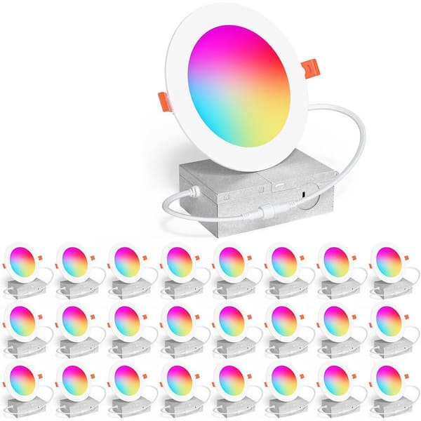 Smart RGBCW 4 in. 12W LED Recessed Downlight, Dimmable, Alexa Compatible, Bluetooth Control, 1080 Lumens, 24-Pack