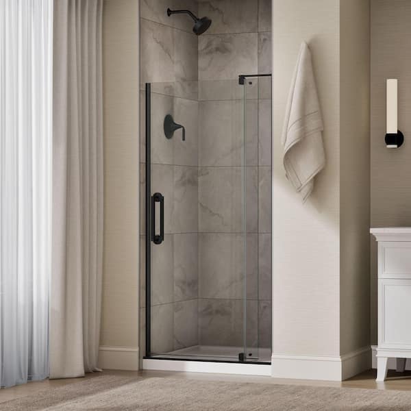 Ashan 32-36 in. W x 70 in. H Frameless Pivot Shower Door in Matte Black with 1/4 in. Thick Clear Tempered Glass