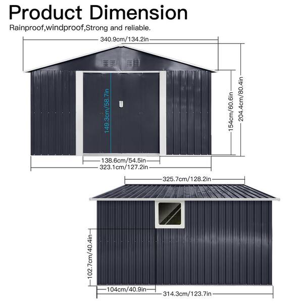 Zeus & Ruta 11.2 ft. W x 10.6 ft. D Coal Grey Metal Outdoor