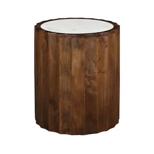 18 in. Kimble Trace Brown and White Marble Round Marble Top End Table