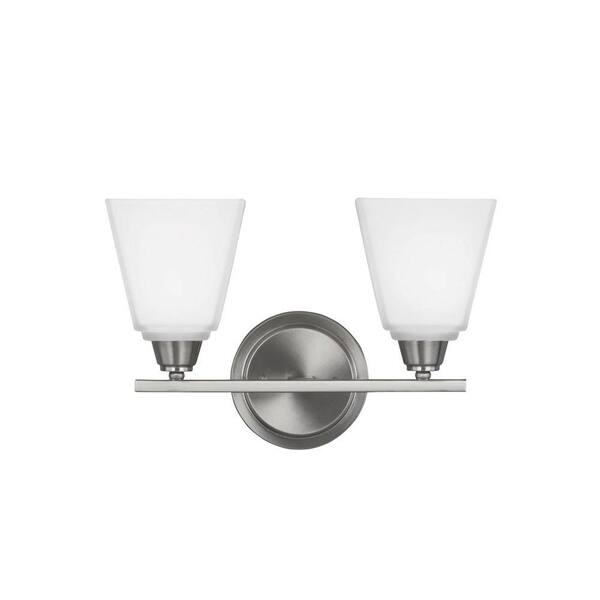 Generation Lighting Parkfield 14.75 in. 2-Light Brushed Nickel Vanity Light with White Etched Glass Shades