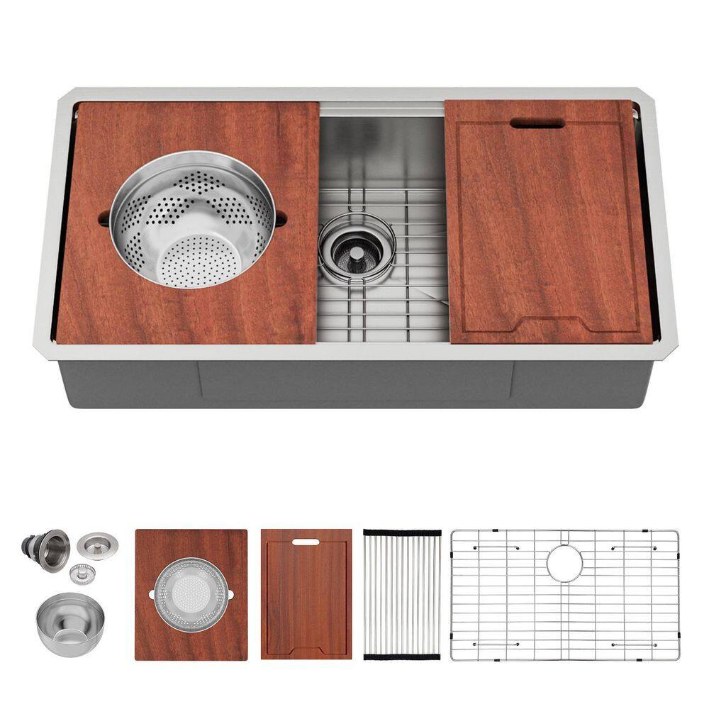 36 in. Undermount Single Bowl 16 Gauge Brushed Nickel Stainless Steel Kitchen Sink with Accessories price history on PriceWatchPro