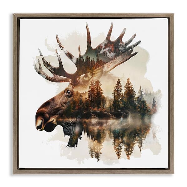 Stupell Industries Moose Antlers Silhouette by LSR Design Studio Brown Floater Frame Animal Graphic Art Print 25 in. x 25 in.