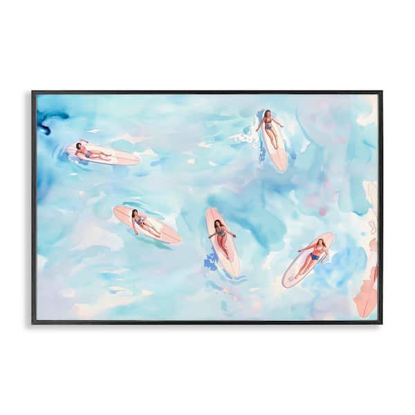 Stupell Industries Surfer Girls on Sea by Arlington Prints Black Framed People Giclee Art Print 20 in. x 30 in.