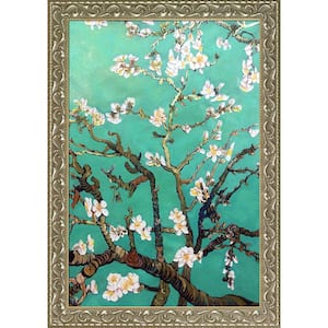 Branches of an Almond Tree In Blossom, Jade Green Framed Oil Painting Art Print 29.5 in. x 41.5 in.