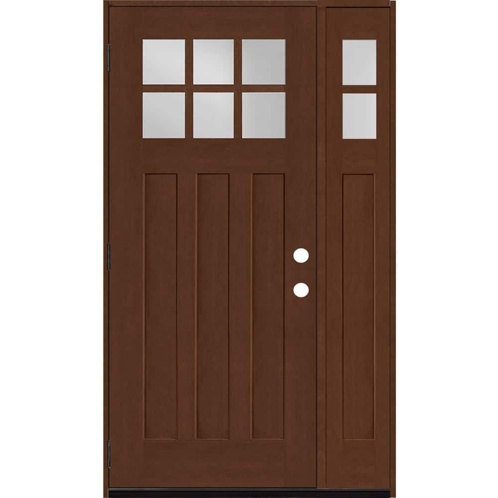 Regency 51 in. x 80 in. 6-Lite Top Lite Clear Glass RHOS Mahogany Fiberglass Prehung Front Door 12 in. Side Lite price history on PriceWatchPro