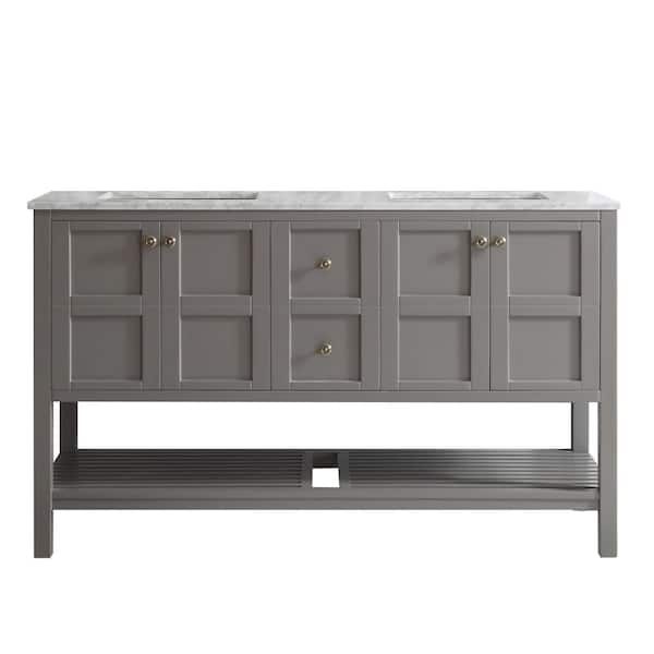 ROSWELL Florence 60 in. W x 22 in. D x 35 in. H Vanity in Grey with Marble Vanity Top in White with Basin