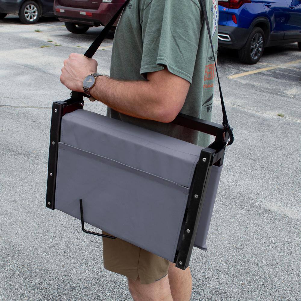 Gray Folding Stadium Seat with Cushions and Back Support