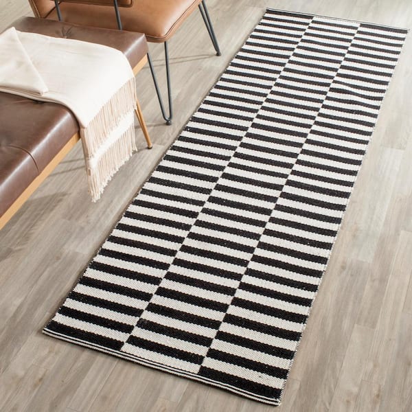 Montauk 2 ft. x 21 ft. Ivory/Black Striped Plaid Runner Rug