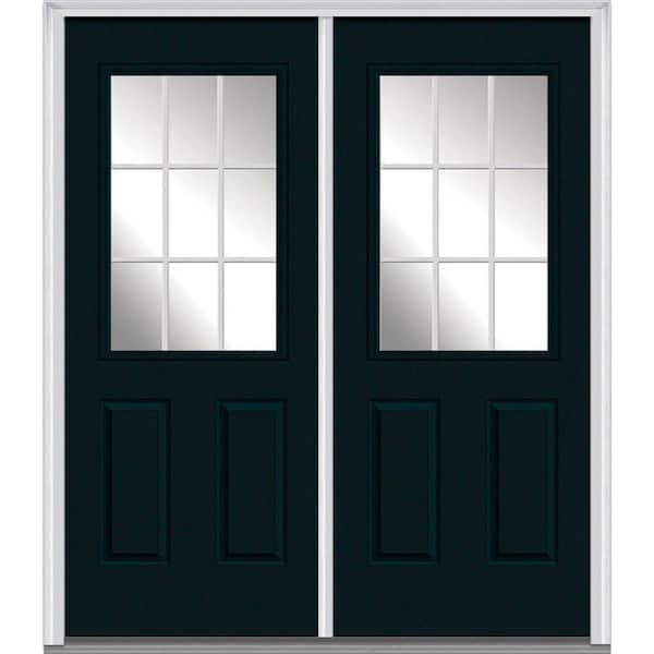 Milliken Millwork 64 in. x 80 in. Grilles Between Glass Right-Hand 1/2 Lite 2-Panel Classic Primed Steel Prehung Front Door