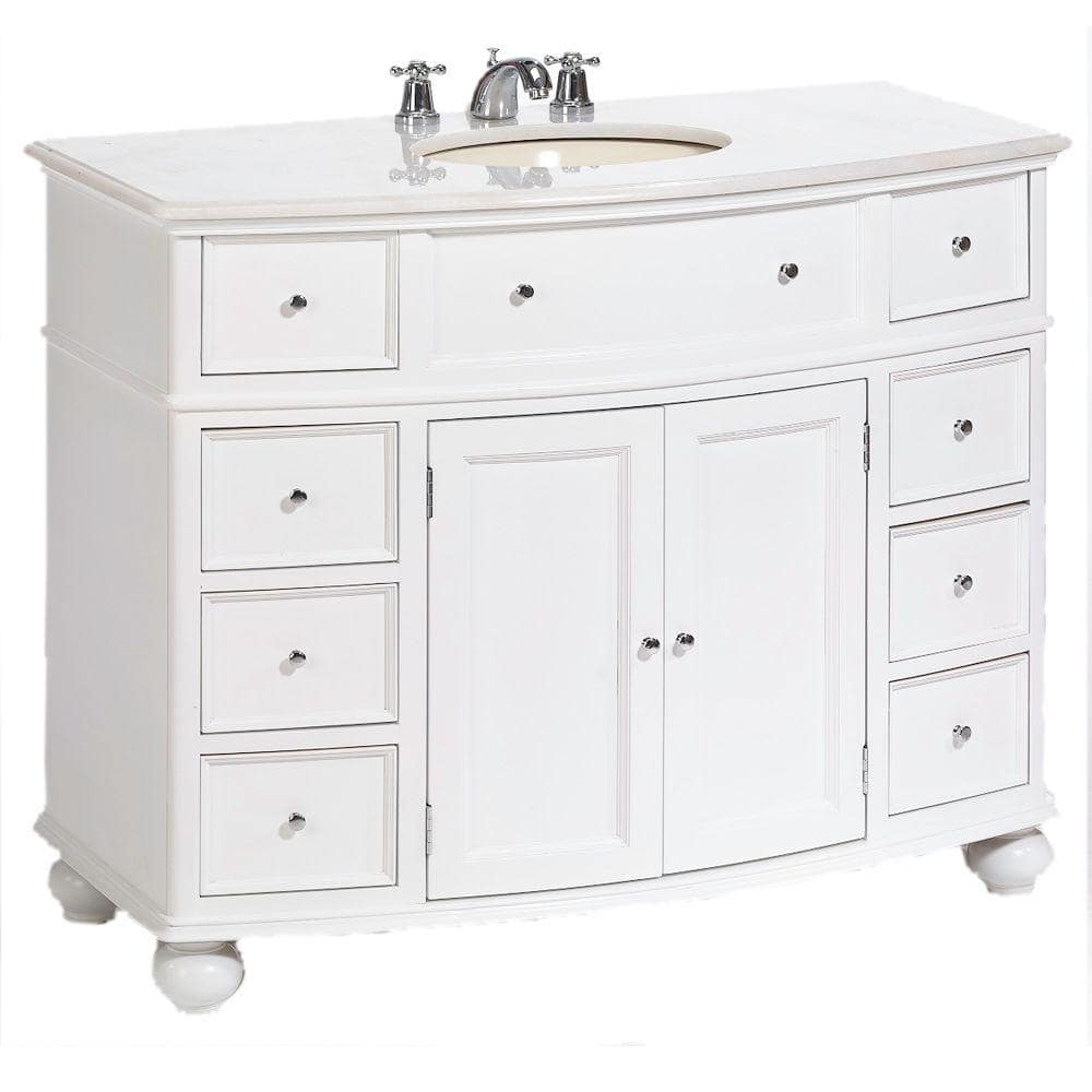 Home Decorators Collection Hampton Harbor 45 In W X 22 In D Bath Vanity In White With Natural Marble Vanity Top In White Natural Bf 23148 Wh The Home Depot