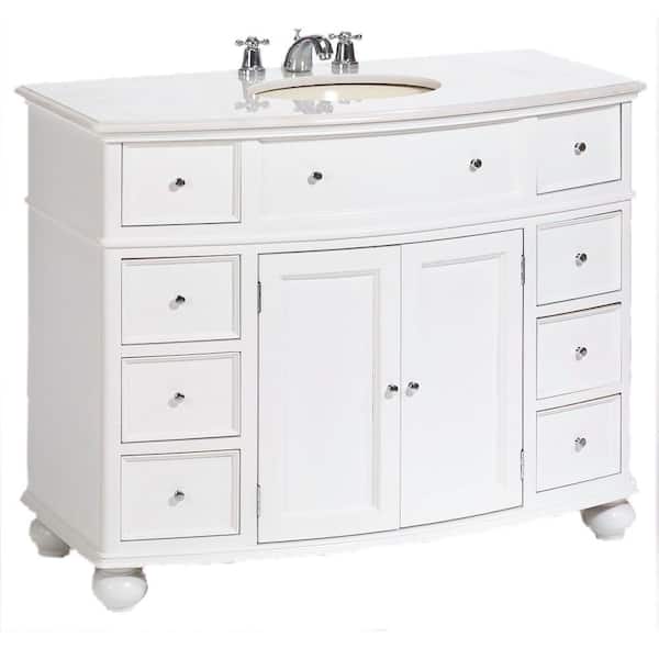 Home Decorators Collection Hampton Harbor 45 in. W x 22 in. D Bath Vanity in White with Natural Marble Vanity Top in White Natural