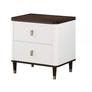 25.5 in. White and Brown 2-Drawer Wooden Nightstand