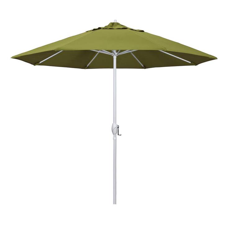 California Umbrella 9 ft. Matted White Aluminum Market Patio Umbrella Auto Tilt in Ginkgo Pacifica