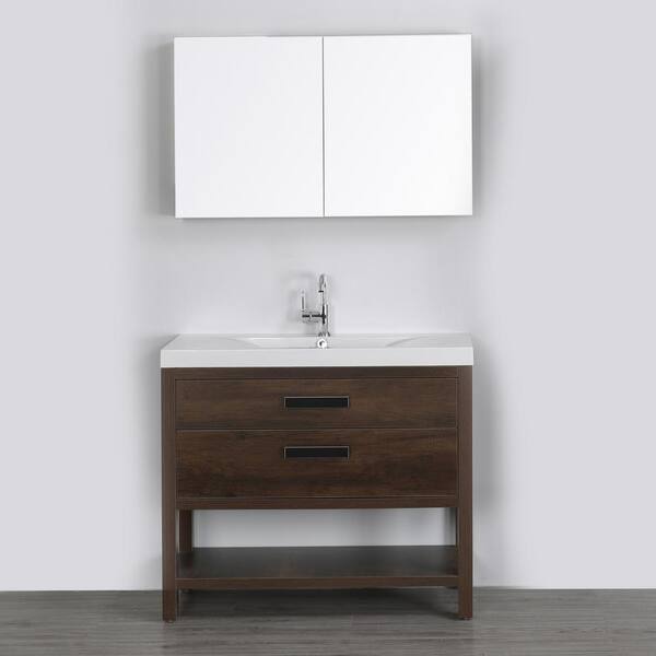 Streamline 39.4 in. W x 32.4 in. H Bath Vanity in Brown with Resin Vanity Top in White with White Basin and Mirror
