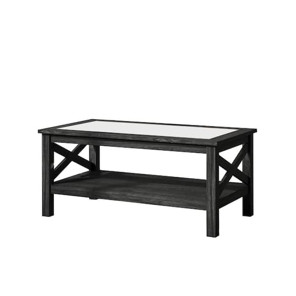 Sudzendf Black Wood Coffee Table with Storage and Classic X-Bar Style Sides