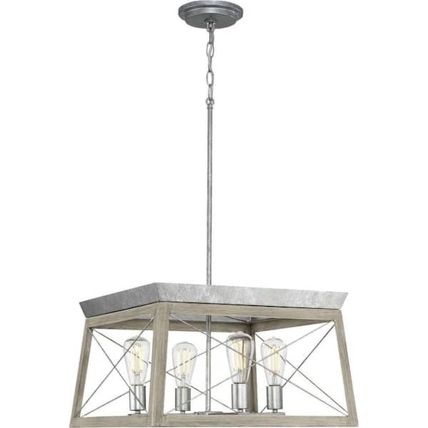 Briarwood Collection 4-Light Bleached Oak Farmhouse Square Chandelier Light
