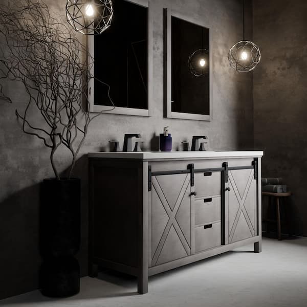 Marsyas 60 in W x 22 in D Ash Grey Double Bath Vanity, White Quartz Countertop and 24 in Mirrors