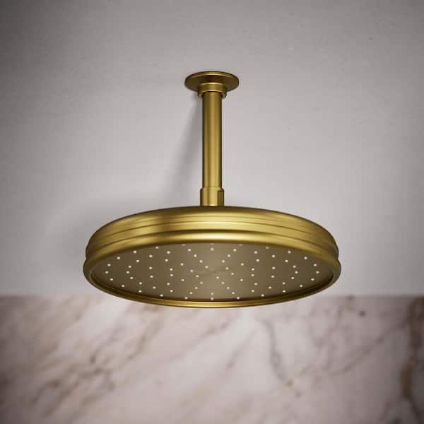 1-Spray Patterns 10. 4375 in. Ceiling Mount Fixed Shower Head in Vibrant Brushed Moderne Brass