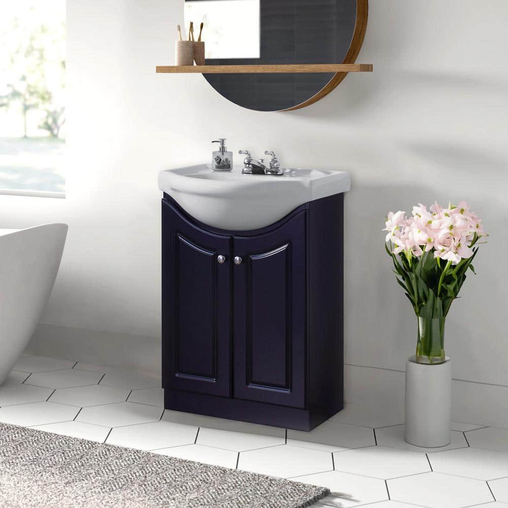 24" Satin Black MDF Freestanding Vanity with White Ceramic Top