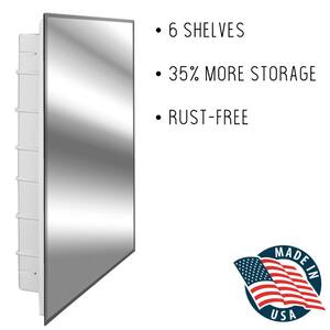 Spacecab 16 in. x 26 in. x 3-1/2 in. Frameless Recessed 1-Door Medicine Cabinet with 6-Shelves and Beveled Edge Mirror