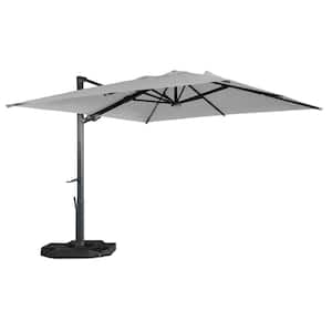 High-Quality 10 ft. Aluminum Square Cantilever Outdoor Patio Umbrella w/LED Light 360-Degree Rotation in Gray-N w/Base