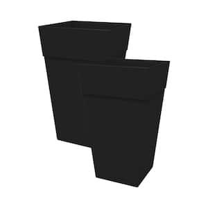 Finley 25 in. Square Tall Plastic Planter, Black (2-Pack)