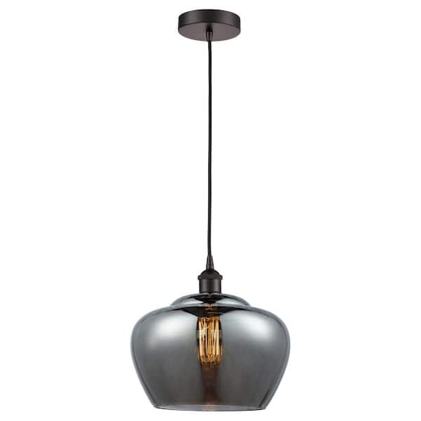 Fenton 60-Watt 1-Light Oil Rubbed Bronze Standard Mini Pendant Light Smoked Glass Shade
