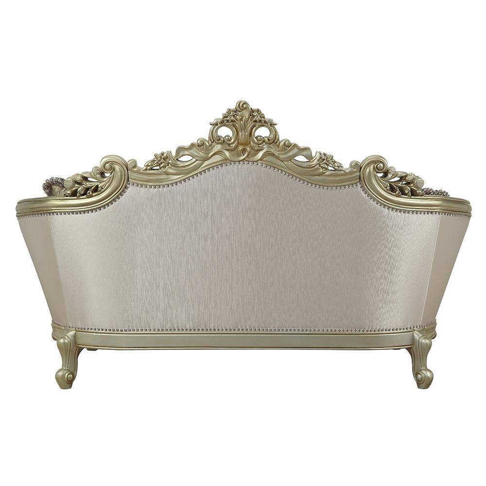 Elegant Floral Tufted Fabric Loveseat with Rolled Arms and Nailhead Accents