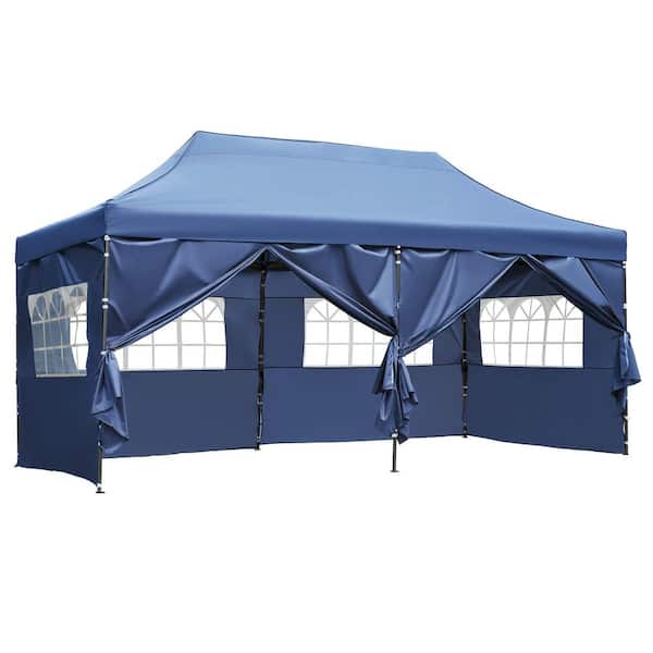10 ft. x 20 ft. Navy Blue Heavy-Duty Party Pop Up Canopy Tent with 6 Sidewalls, 3 Height Adjustable