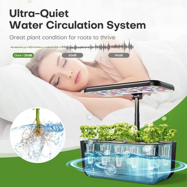 OGETFUUR Indoor Black Plastic Garden Hydroponics Growing System