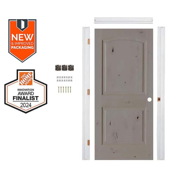 Krosswood Doors Assembly Required 36 in. x 80 in. Farmhouse Arch Top Left-Hand Grey Stain Single Interior Door Kit w/Separate Jamb