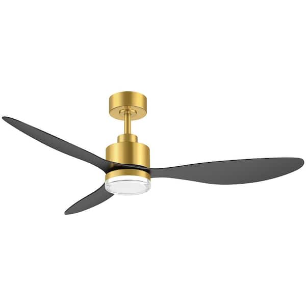 Anselm 52 in. Integrated LED Indoor Standard Gold Ceiling Fan with Light, Downrod, Black Blade and Remote Included