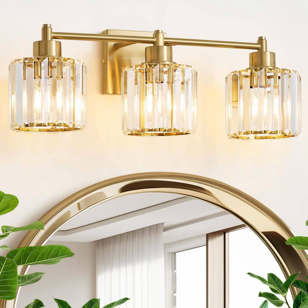 Deyidn Modern Luxury 22 in. 3-Light Gold Dimmable Bathroom Vanity Light with Crystal Shades H-5001-3G - The Home Depot