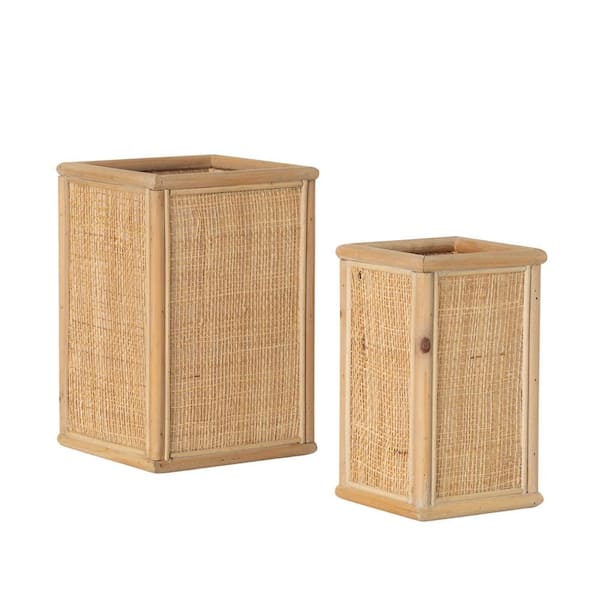 SULLIVANS 11 in. and 9 in. Wood and Seagrass Container Set of 2