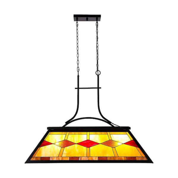 Merra 3-Light Antique Bronze Billiard Pool Table Light with Tiffany Glass Shade