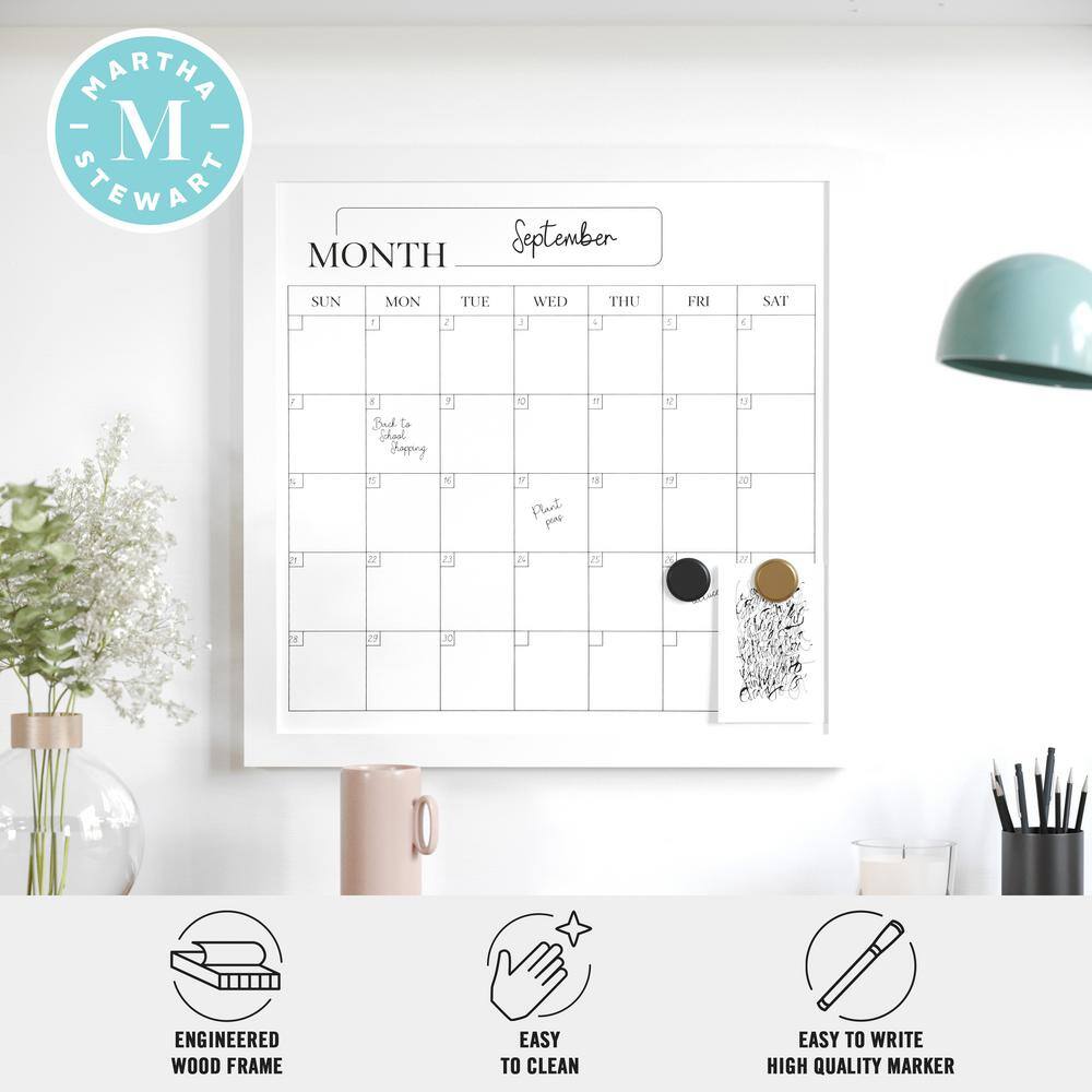 White Woodgrain Magnetic Monthly Dry Erase Calendar with Marker and Magnets