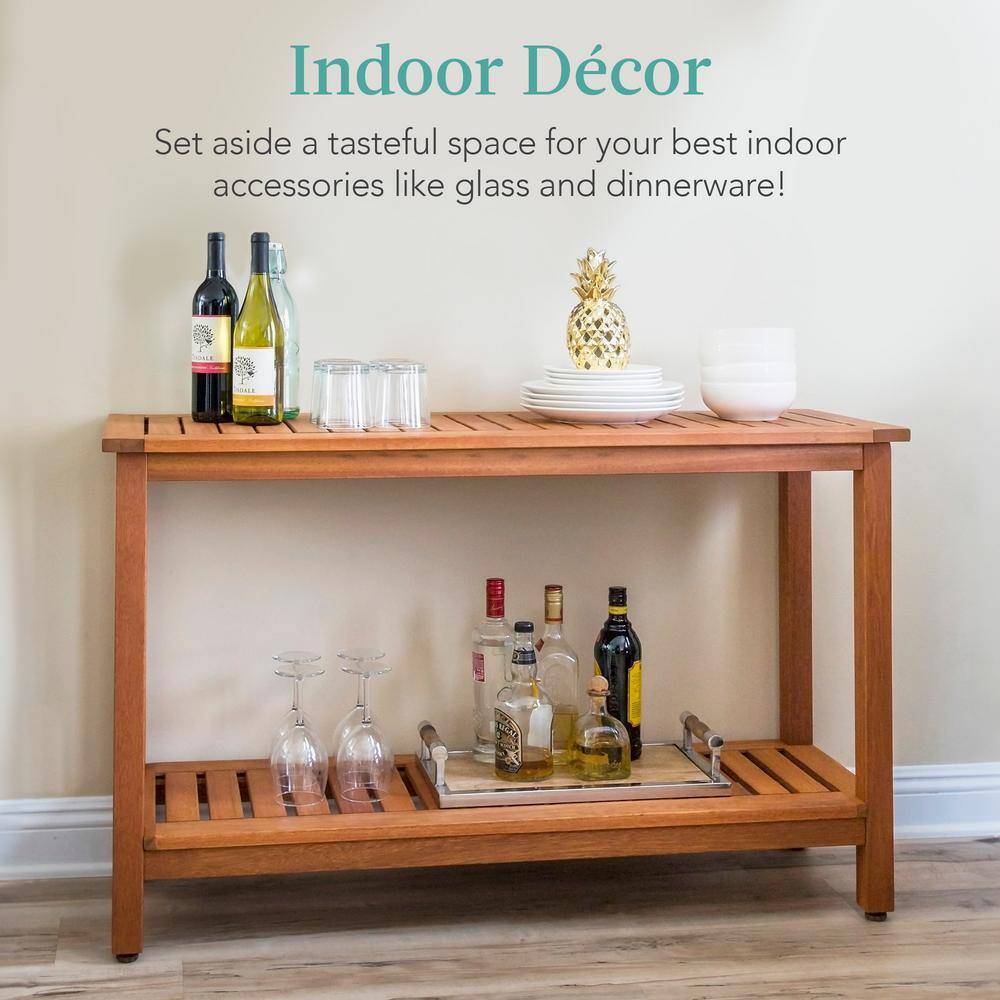 48in Natural Eucalyptus Wood Console Table with Shelves
