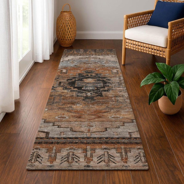 Mayfield Premium Machine Washable Abstract AMF1776 Terracotta 2 ft. 3 in. x 7 ft. 6 in. Runner Rug